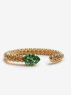 Gold Cuff Bracelet with Green Stone